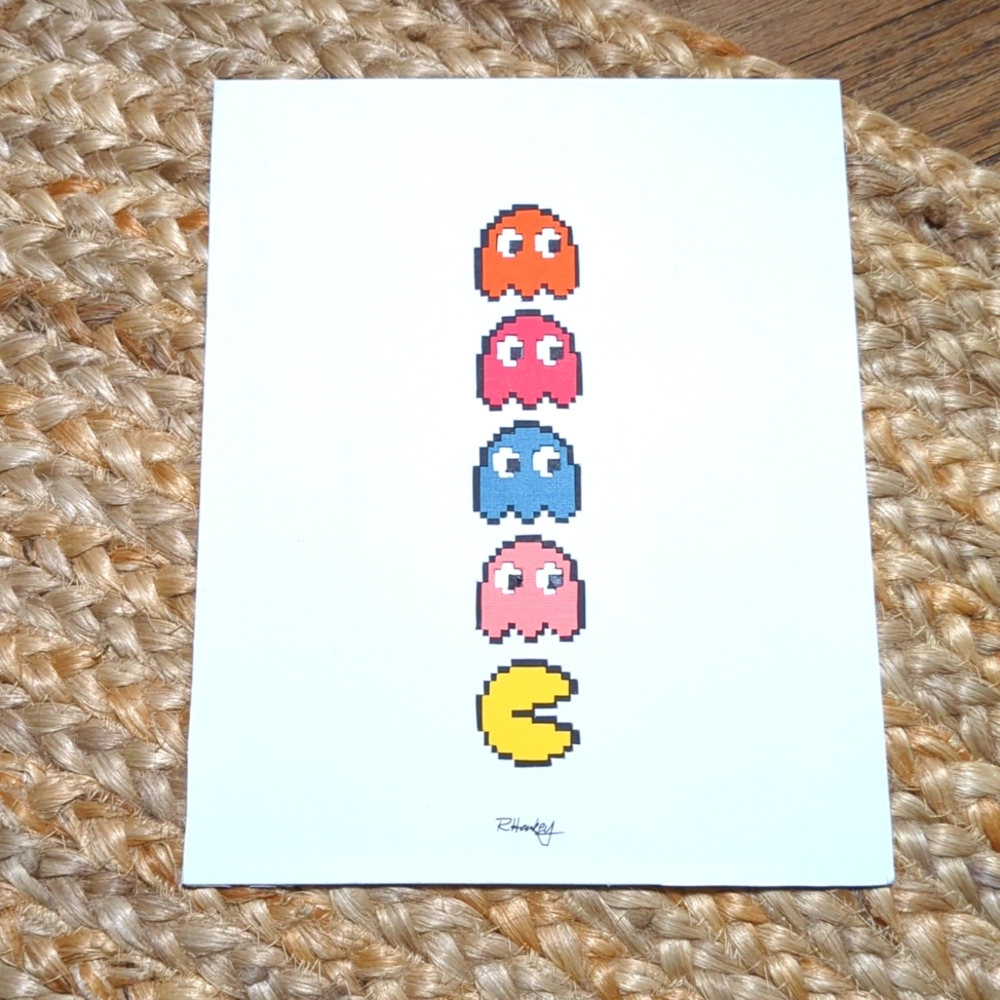 Pacman pixel art, cut paper, 8x10